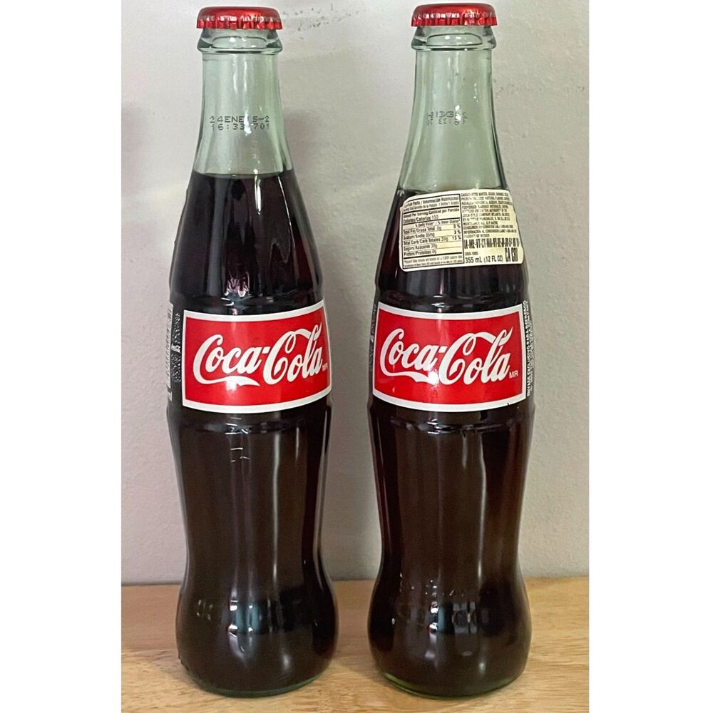 Vintage Coca Cola Mexico 355ml Glass Bottle Pair Sealed Full Coke 2002 Era